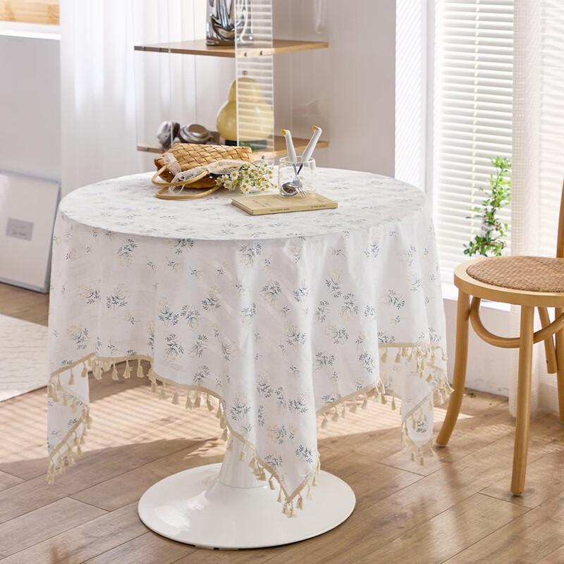 Cotton Linen Floral Tassel Tablecloth