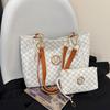 Women's Vintage M Logo Tote Bag Glossy Finish Large Capacity Zipper PU Detachable Pouch Easy Organize for Daily Commute Shopping