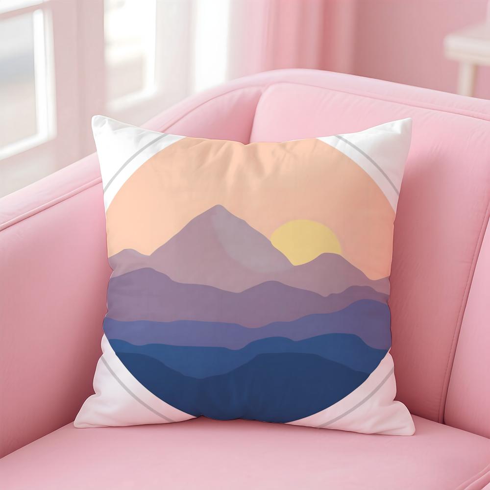 Classic Sunrise Cartoon Cushion Cover Linen Pillowcase Cover Soft Decor for Sofa Home Room