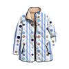 Women's Floral Print Stand Up Collar Pleated Cotton Long Sleeved Button Cotton Jacket