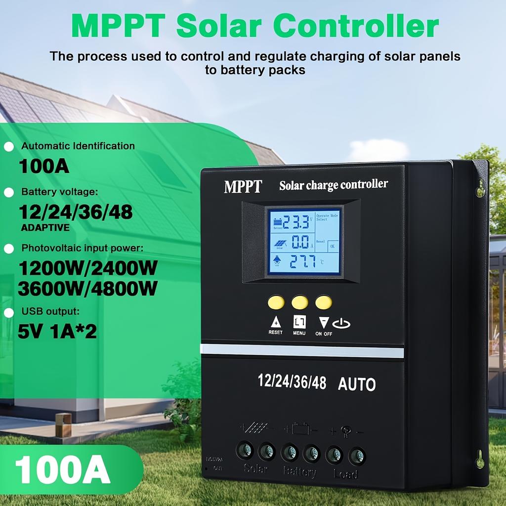 100A MPPT Solar Charge Controller with LCD Display, Used for 12V/24/36/48 Batteries, Auto Tracking, Compatible with Lead-acid Batteries