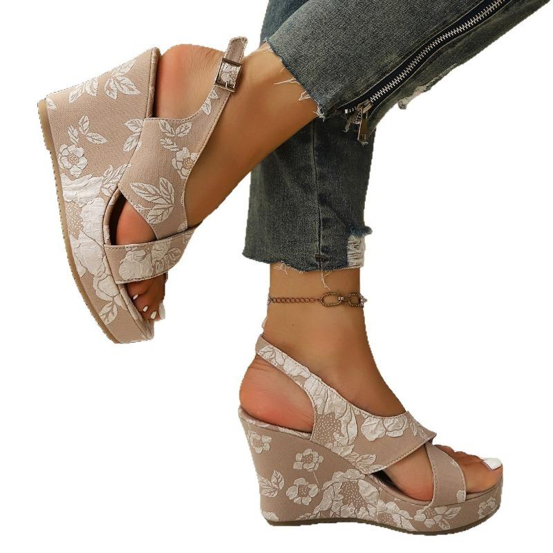 Plus-size Shoes, Fish-mouth Wedge Heel Sandals, New Fashionable One-shoulder Buckle High Heels for Women
