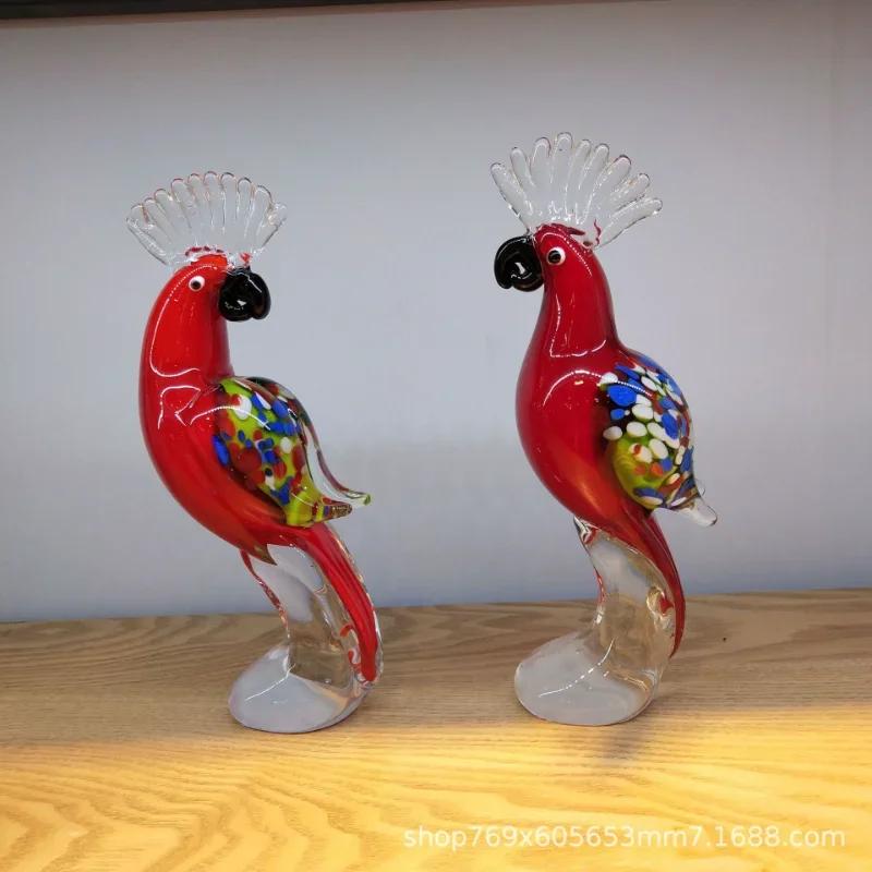 Hand Blown Glass Parrot Figurines Hand Made Crystal Animal Sculpture Modern Ornament Fengshui Table Centerpiece Home Decor Gift