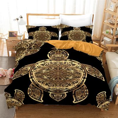 Sea Turtle Duvet Cover Set Black Gold Tortoise Reptile Bedding Set King Twin Size Polyester Comforter Cover for Kids Boys Girls
