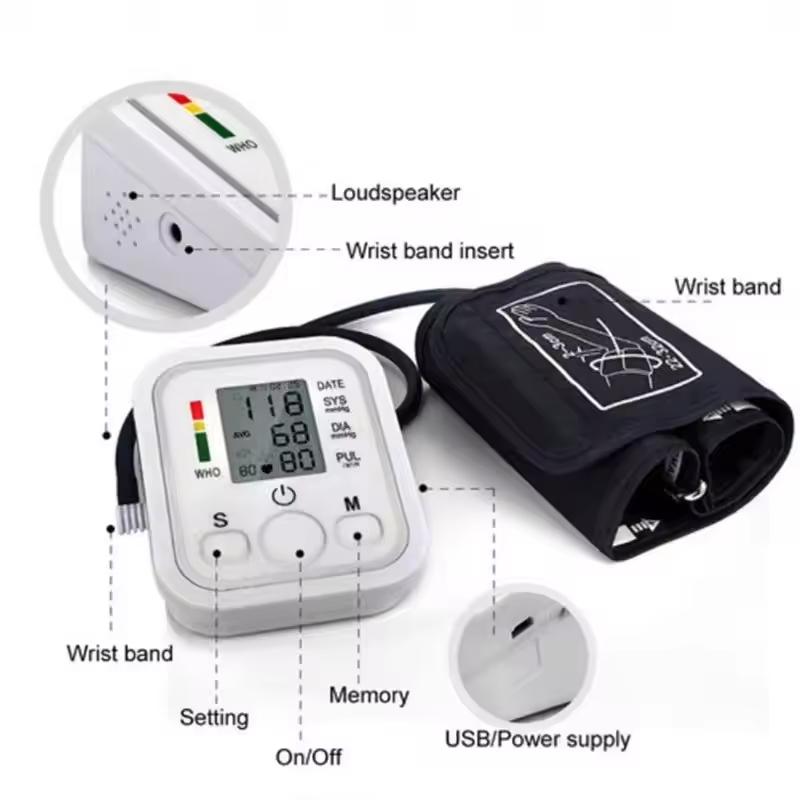 Medical-Grade Household 1-User Digital Blood Pressure Monitor with Heart Rate, Portable Arm Cuff Tonometer