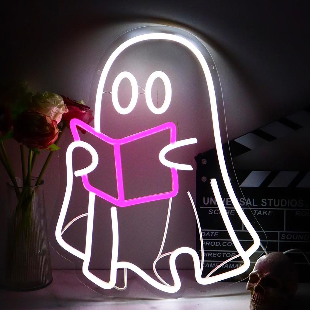 Witch Hat Ghost Neon Sign for Wall Decor Halloween Spooky Ghost LED Sign Gothic Lamp for Bedroom Bar Halloween House Party Decor