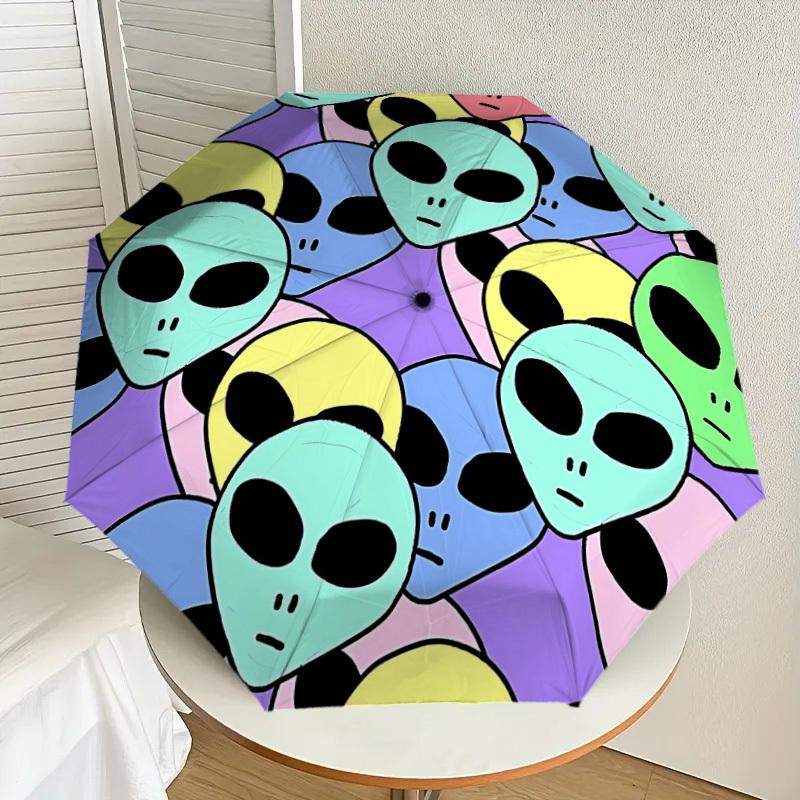 1pc Alien Heads Automatic Umbrella Durable Iron Frame & Plastic Handle, Gift for Men & Women, Sturdy Construction yy250905196