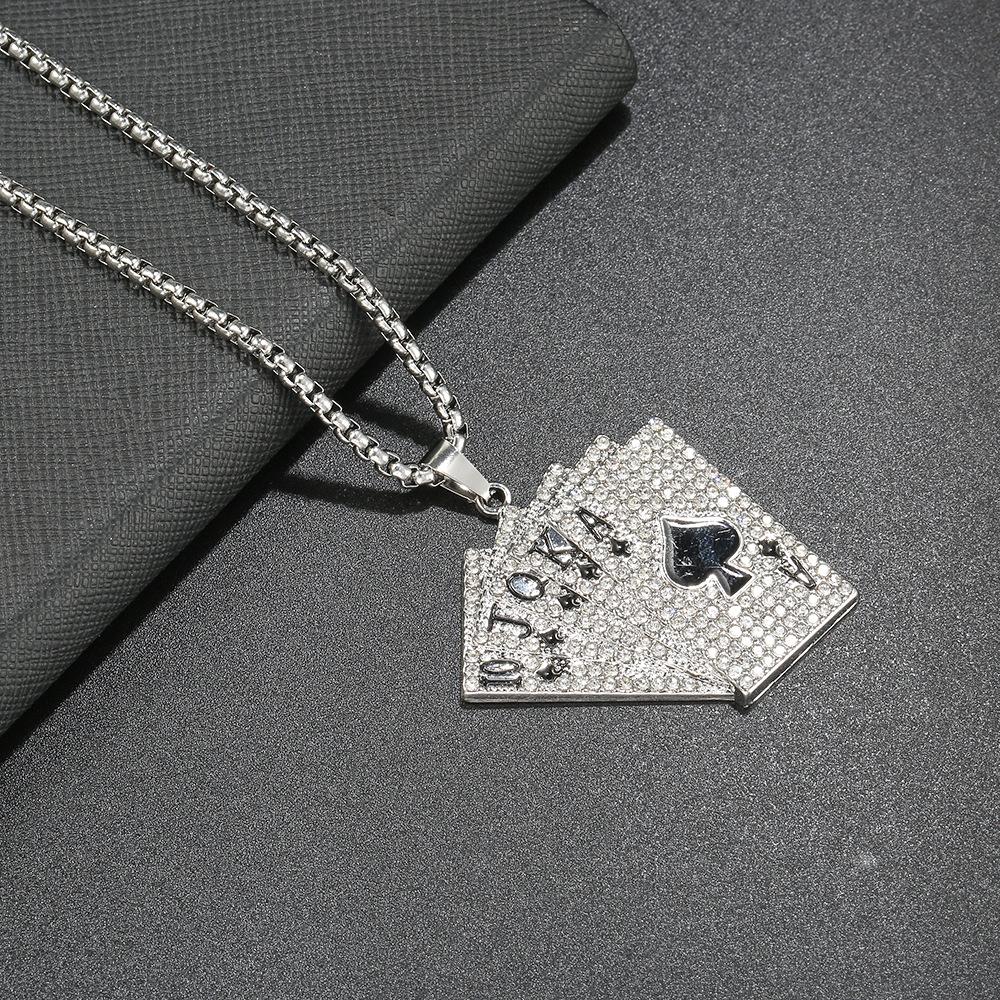 Personality Atmospheric Trend Titanium Steel Sweater Necklace Hip Hop Playing Card Pendant Men'S And Women'S Versatile Sweater Chain Accessories