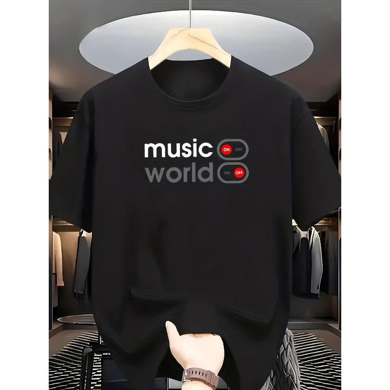 European Sizes Men s Round-neck T-shirt Featuring the music World Text On the Front, Paired with a Switch Graphic Element Marked ON/OFF. S разноцветный
