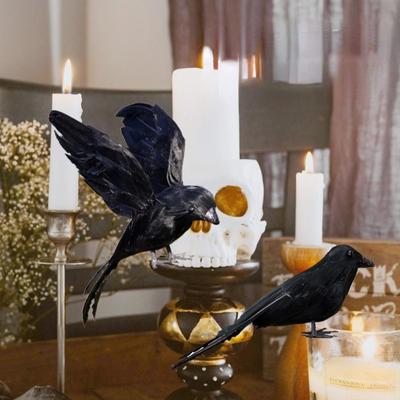 Doom Crow Halloween Props Artificial Black Feather Raven Props Feather Bird House Halloween Decoration Horror Scary Garden Decor