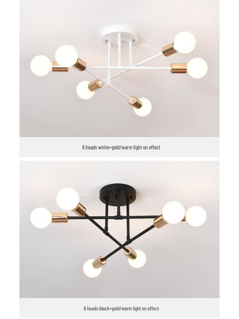 Modern Industrial Multi-Head Wrought Iron Ceiling Light for Living Room or Bedroom