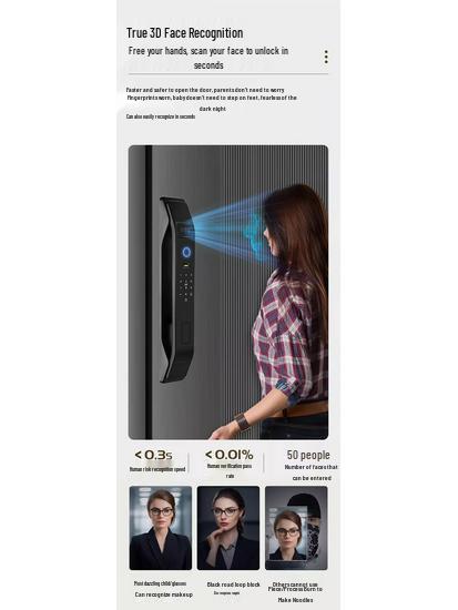 3D Visuelle Gegensprechanlage & Gesichtserkennung Intelligentes Türschloss mit Automatischer Fingerabdruck- & Passwortzugang für Haustüren aus Holz