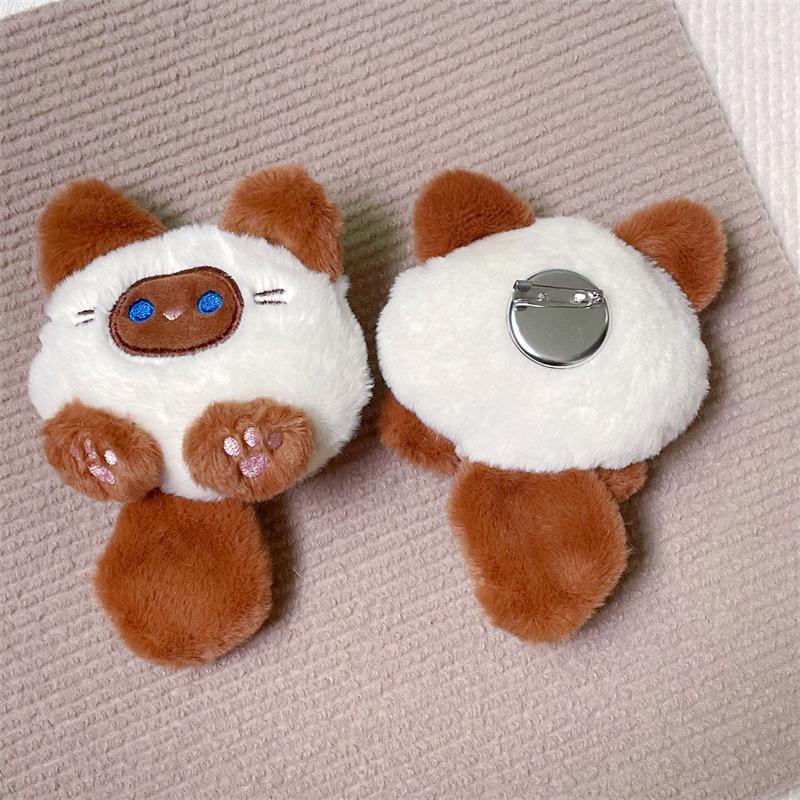 Cartoon Cat Plush Doll Brooch & Student Bag Charm