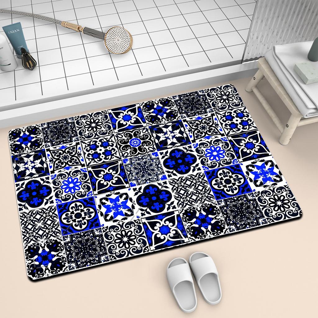 Retro Tile Carpet Entry Door Mat Non-Slip Foot Mat