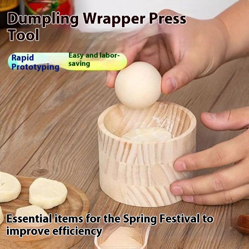 Wood Dumpling Maker Press Tool Wood Mold And Ball Manual Dough Skin Presser Hand Pie Rolling Tool Quick Dumpling Wrapper Maker