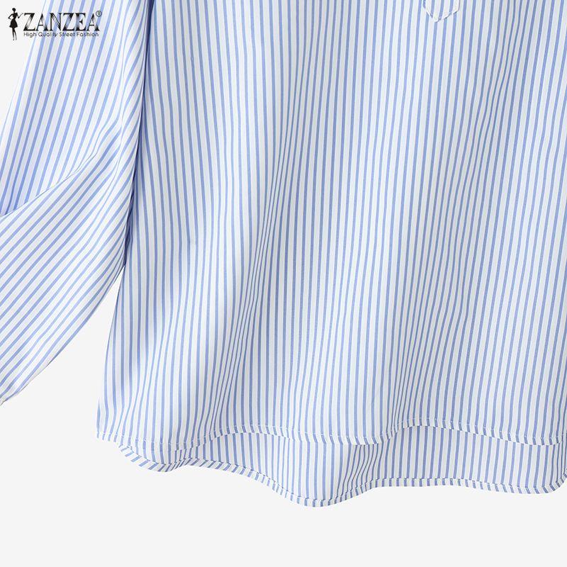 ZANZEA Blouse Décontractée Femme Col V Ample Manches Longues Rayures