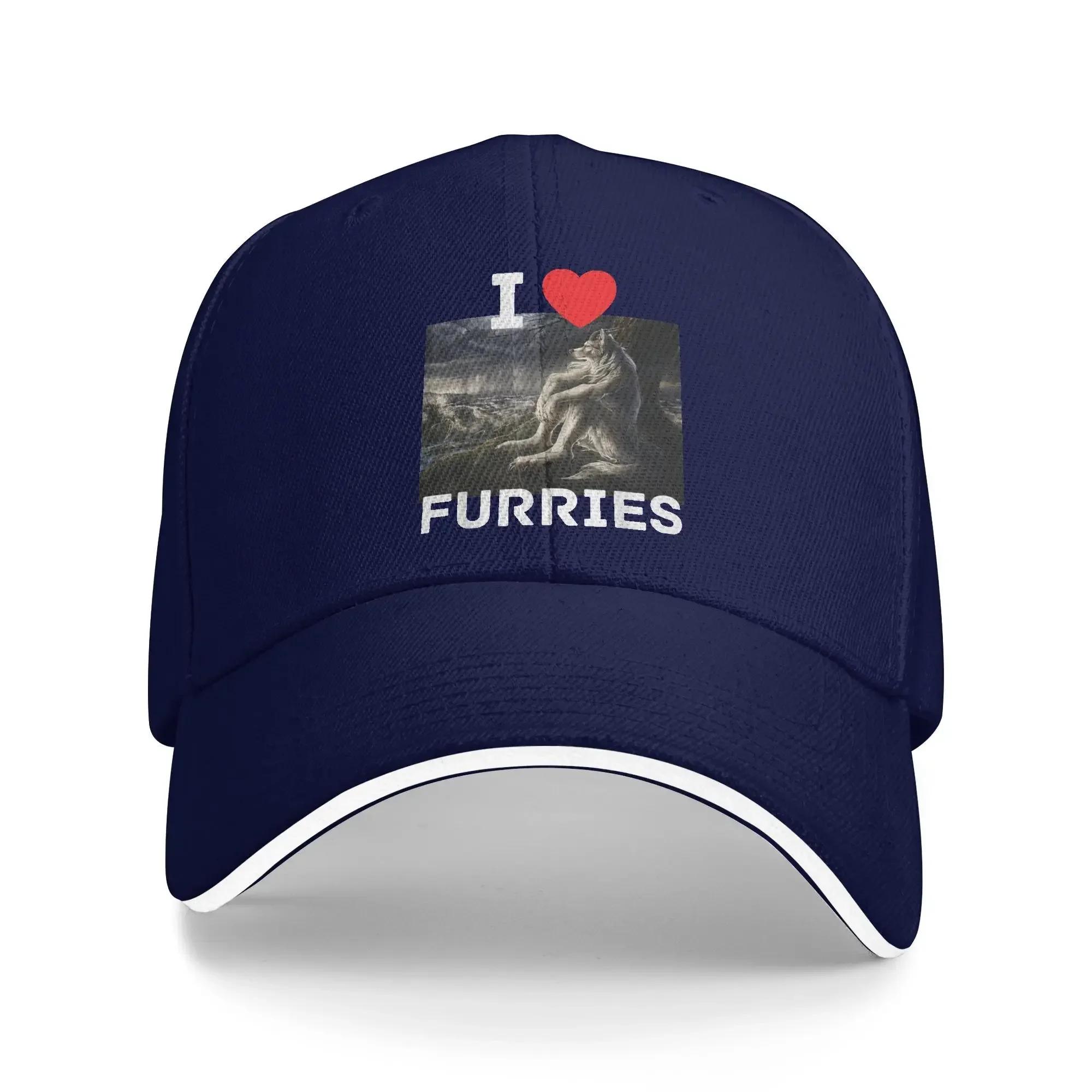 I Heart Furries Funny Cringe Furry Meme Sun Baseball Cap Men Women Breathable Sport Car Racing Dad Hat Outdoor One Size