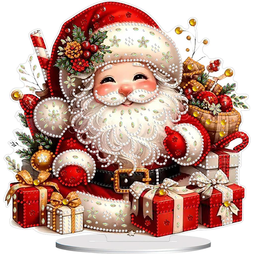 Acrylic Christmas Santa Claus Deer Table Top Diamond Painting Ornament Kits Rhinestones Desktop Ornaments for Home Office Decor