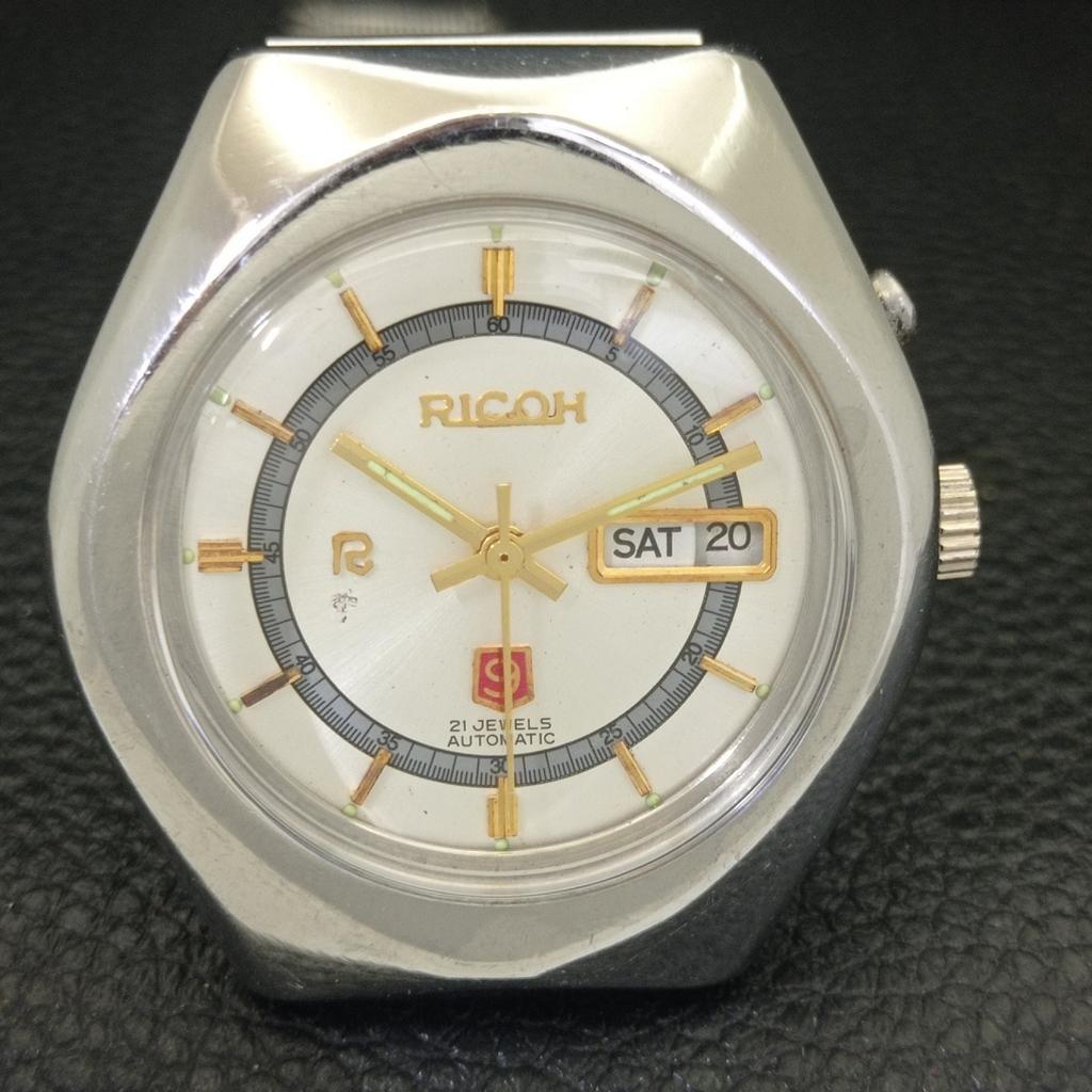 JAPAN VINTAGE RICOH R31 AUTOMATIC MENS SILVER COLOR DIAL WATCH a701919-5 R207-a701919