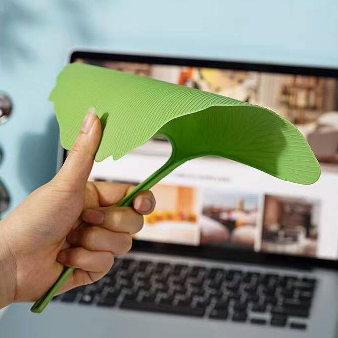 Ginkgo Leaf Shape Hand Fan, Minimalist Solid Color Portable Hand Fan for Summer Camping Travel Use