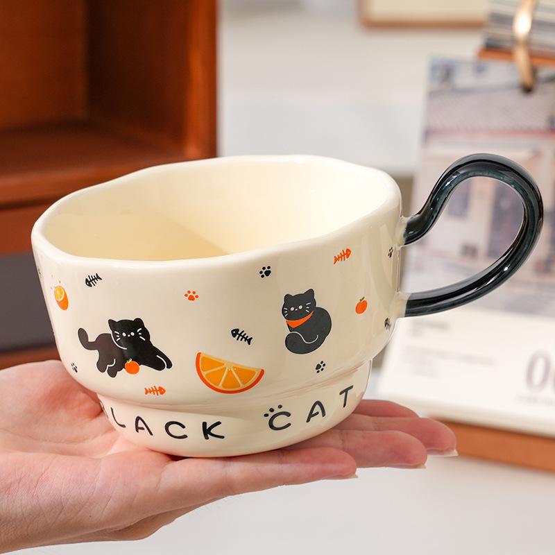 Creative Little Black Cat Ceramic Cup with Spoon for Home Use Large Capacity Office Couple Cup High Value Souvenir Gift Mug