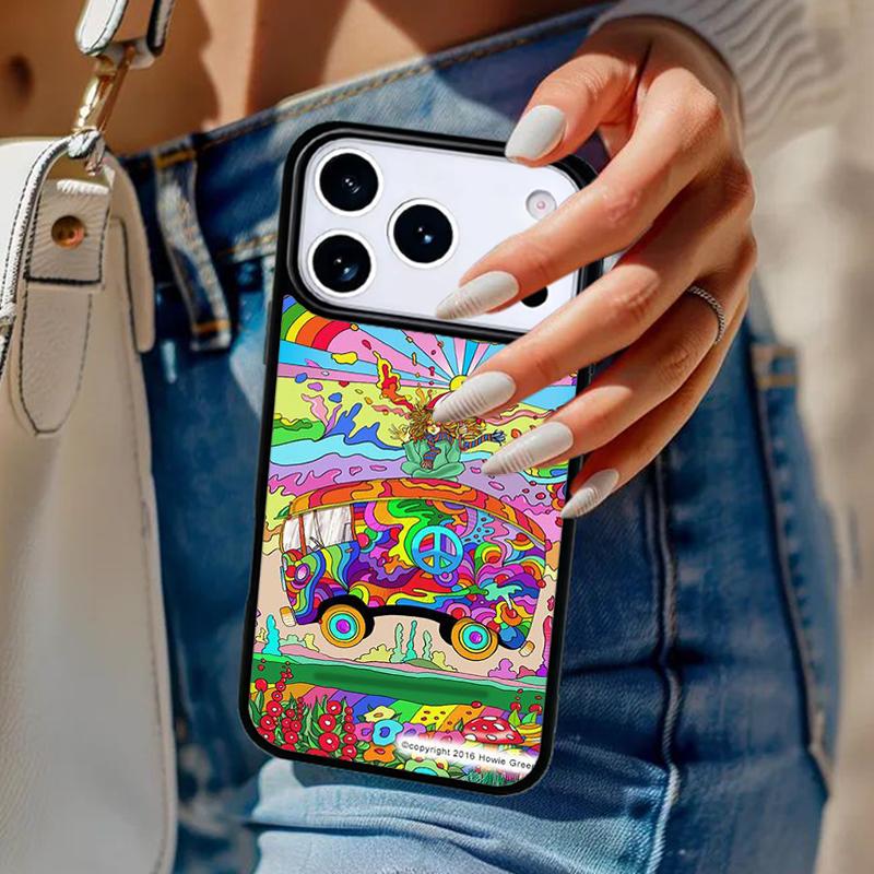 Hippy Peace Bus Cat Phone Case For iPhone 17 Air 14 15 13 12 Max Cover For Apple 14 15 16 16e 11 Pro Max Plus