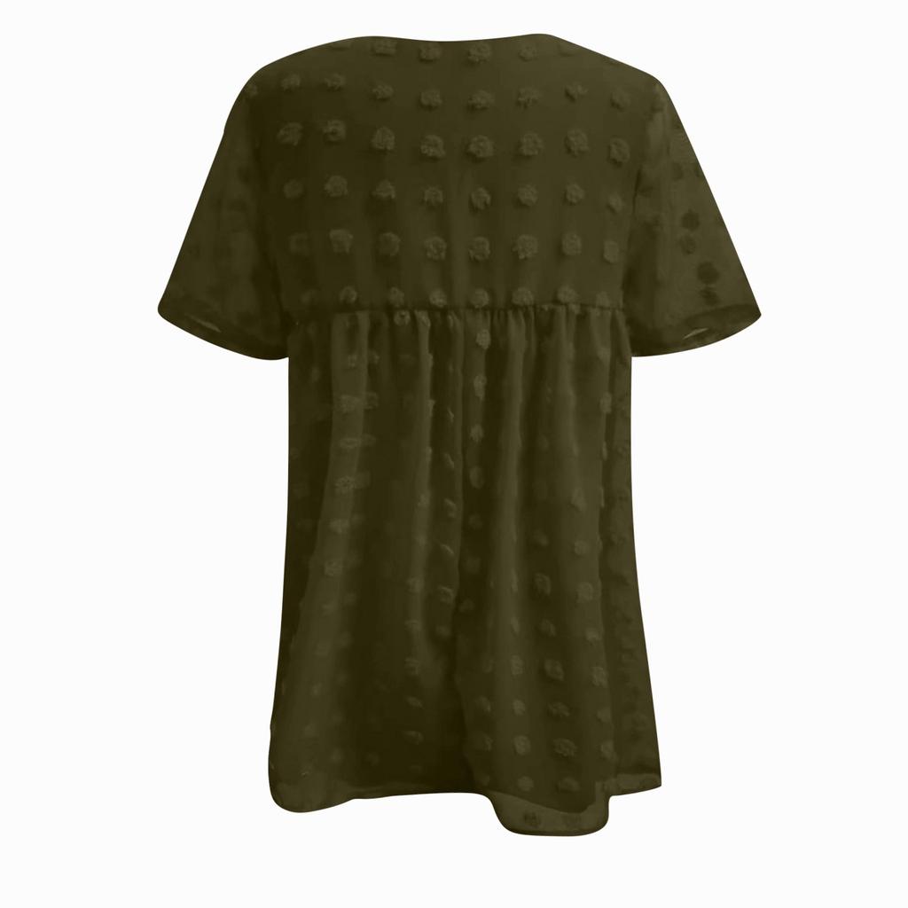 Women's Casual Fashion Short Sleeve V Neck Chiffon Color Loose Dress