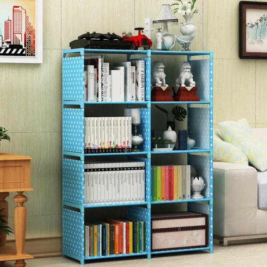 Storage Rack Easy Assembly Metal Tubes Non-Woven Fabric Dustproof Waterproof Large Capacity Book Organizer