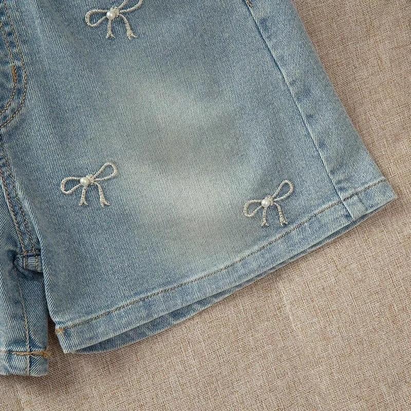New Style Girls Denim Shorts Summer Wear Summer Pants For Children Fashion Jeans Casual Sports Shorts With Bowknot