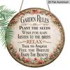 2D Flat, 1pc Round Aluminum Garden Rules Sign, Vintage "Garden Rules" Inspirational Quote, Vintage Floral Border Print with Pink Roses, Waterproof