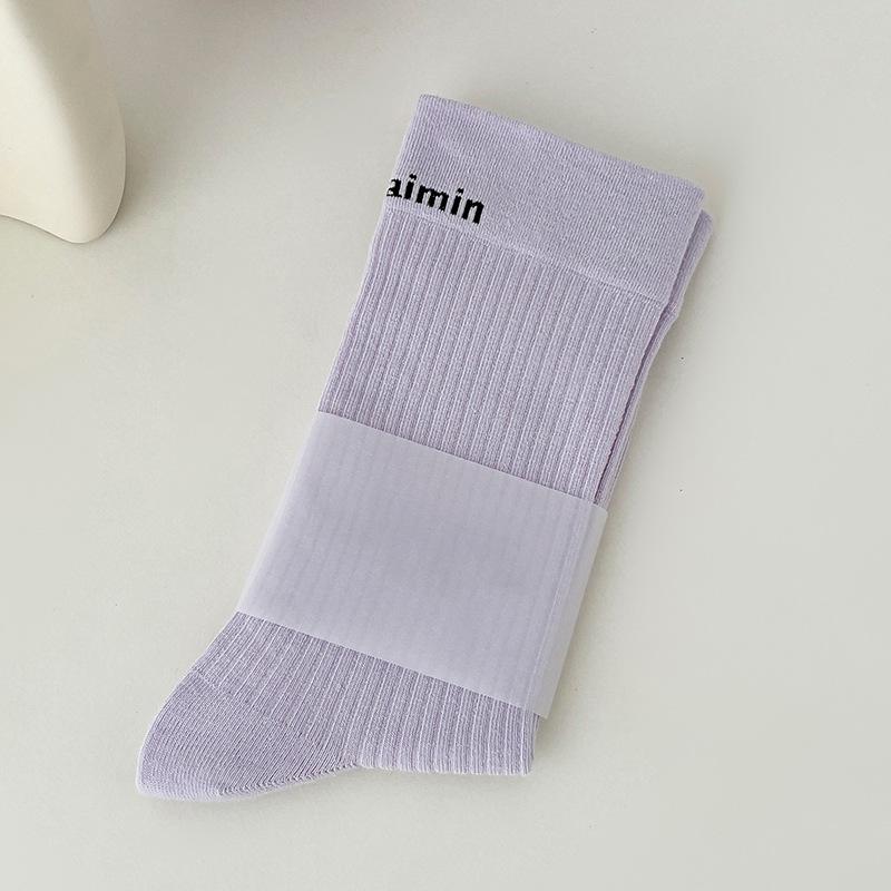 Female Spring and Autumn Macarone Solid Color Anti Pilling Sports Tall Cotton Socks