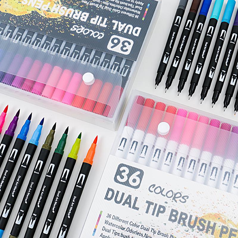 120-Color Dual-Tip Art Watercolor and Fineliner Pen Set with Soft Brush