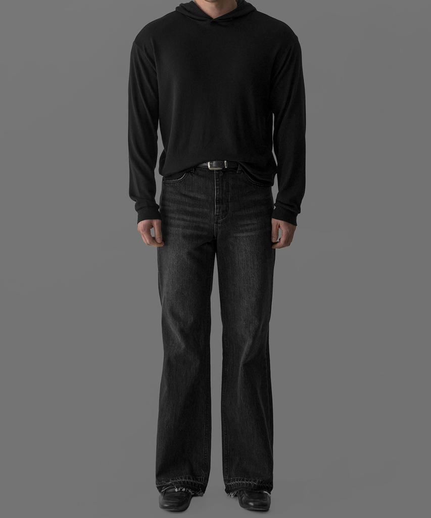 Light Wool Layering Crop Hoodie [Black]