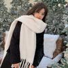 Solid color haze blue scarf female winter fluffy hair thickened student white student warm scarf blue scarf