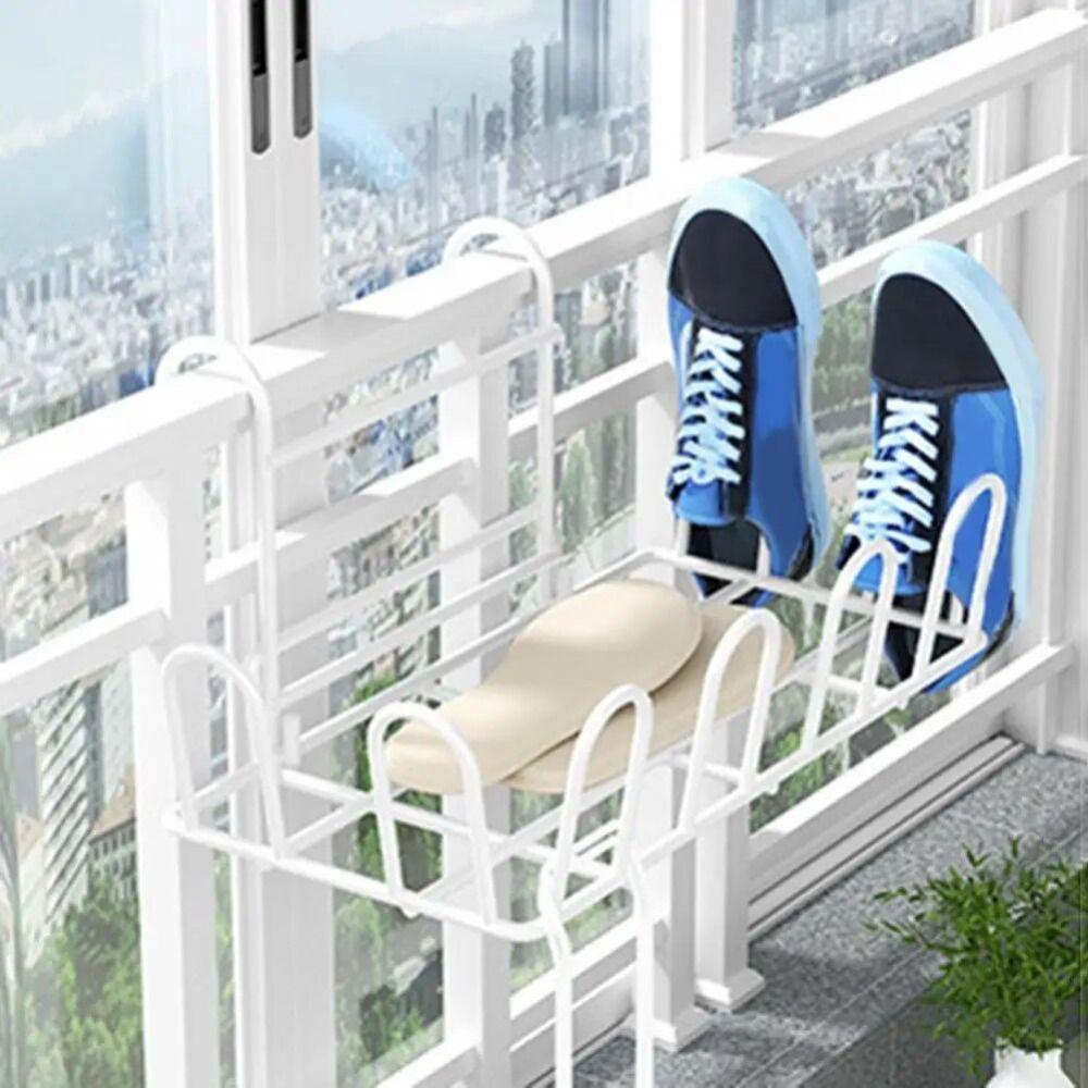 

Black Shoe Drying Rack Hollow Shoe Rack Practical Balcony Drying Shoe Rack Window чёрный