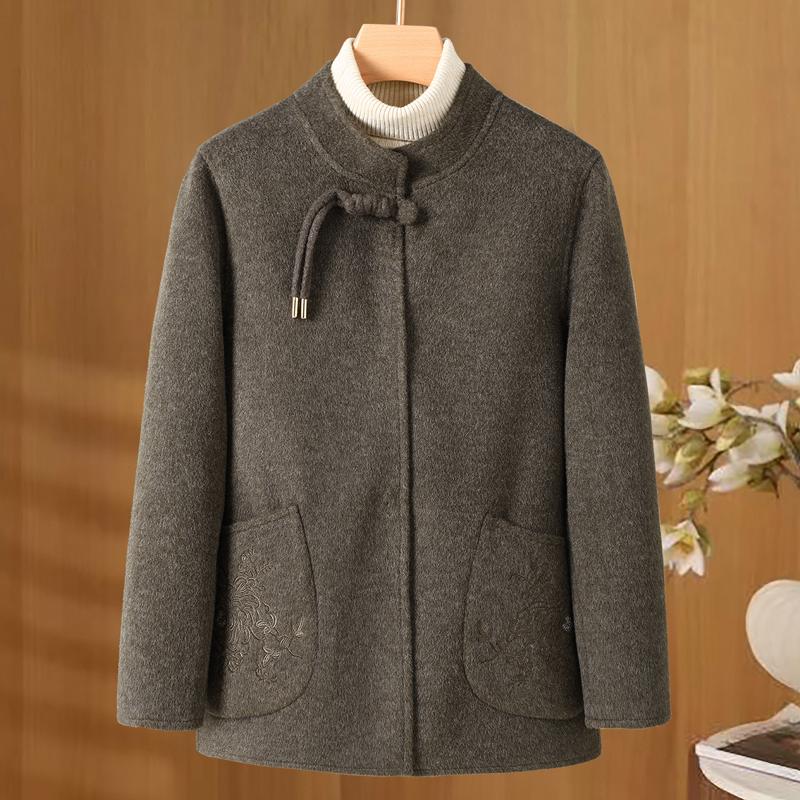 Middle Age Women's Wool & Blends Coats Plus Size Autumn Outerwears Elegant Loose Lady Jackets