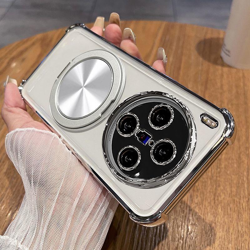

Магнитный кронштейн с вращением на 360 градусов Чехол для телефона Vivo X300 Pro Прозрачная противоударная накладка с гальваническим покрытием Xiaomi 15T серебряный