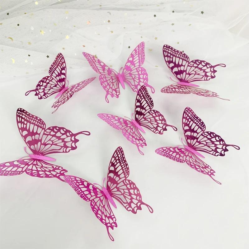 12Pcs 3D Hollow Colorful Butterfly Wall Stickers For Wedding Decoration Bedroom Children's Room Wall Art Kids Room Living Room