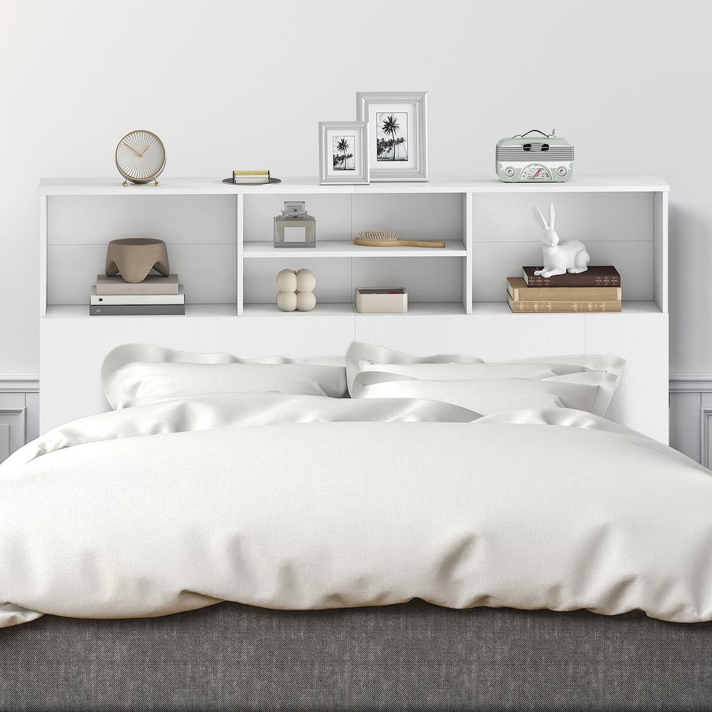 Testiera autoportante con contenitore, Accessorio per letto 4 scomparti a giorno, 140 x 19 x 103,5 cm, Bianco