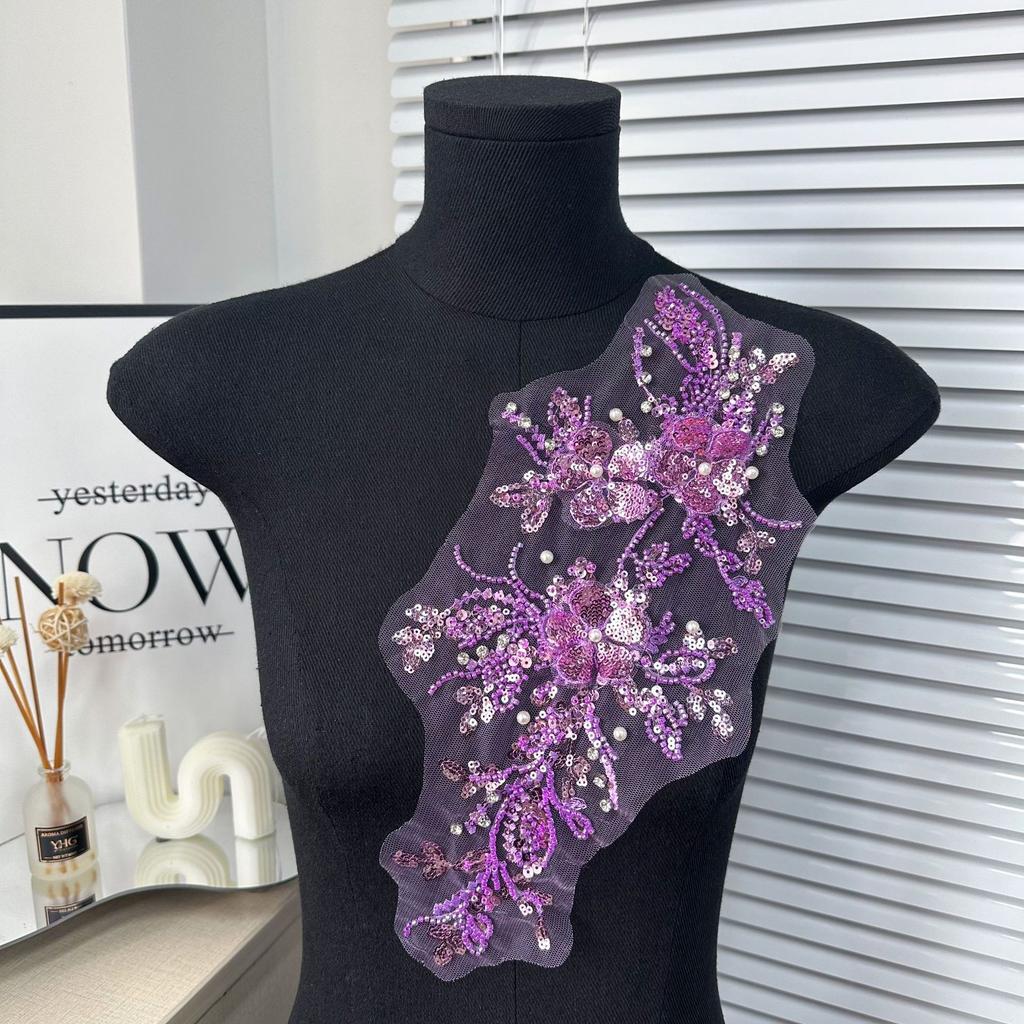 Color Beaded Lace Pair Flower, Handmade Diy Wedding Dress Collar Flower Decorative Clothing Neckline Fashion Accessories