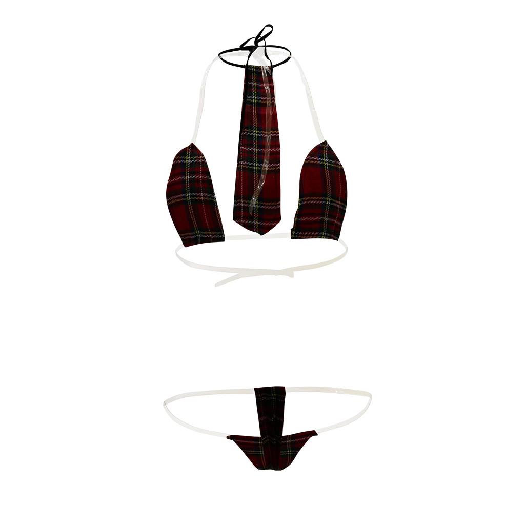 Sexy étudiant noël trois points rouge Plaid sous-vêtements Sexy G-String