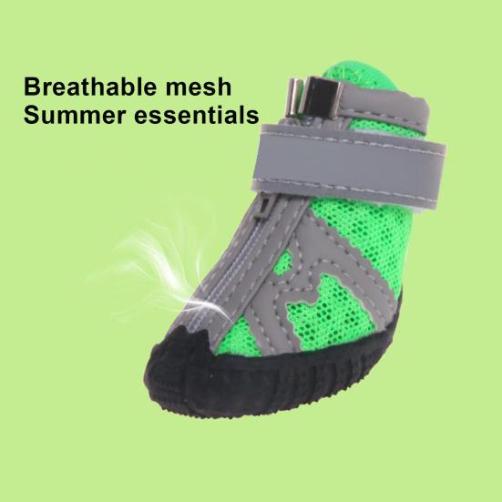 4Pcs Dog Shoes Reflective Breathable Mesh Fabric Zipper Closure Puppy Sport Boots for Walking