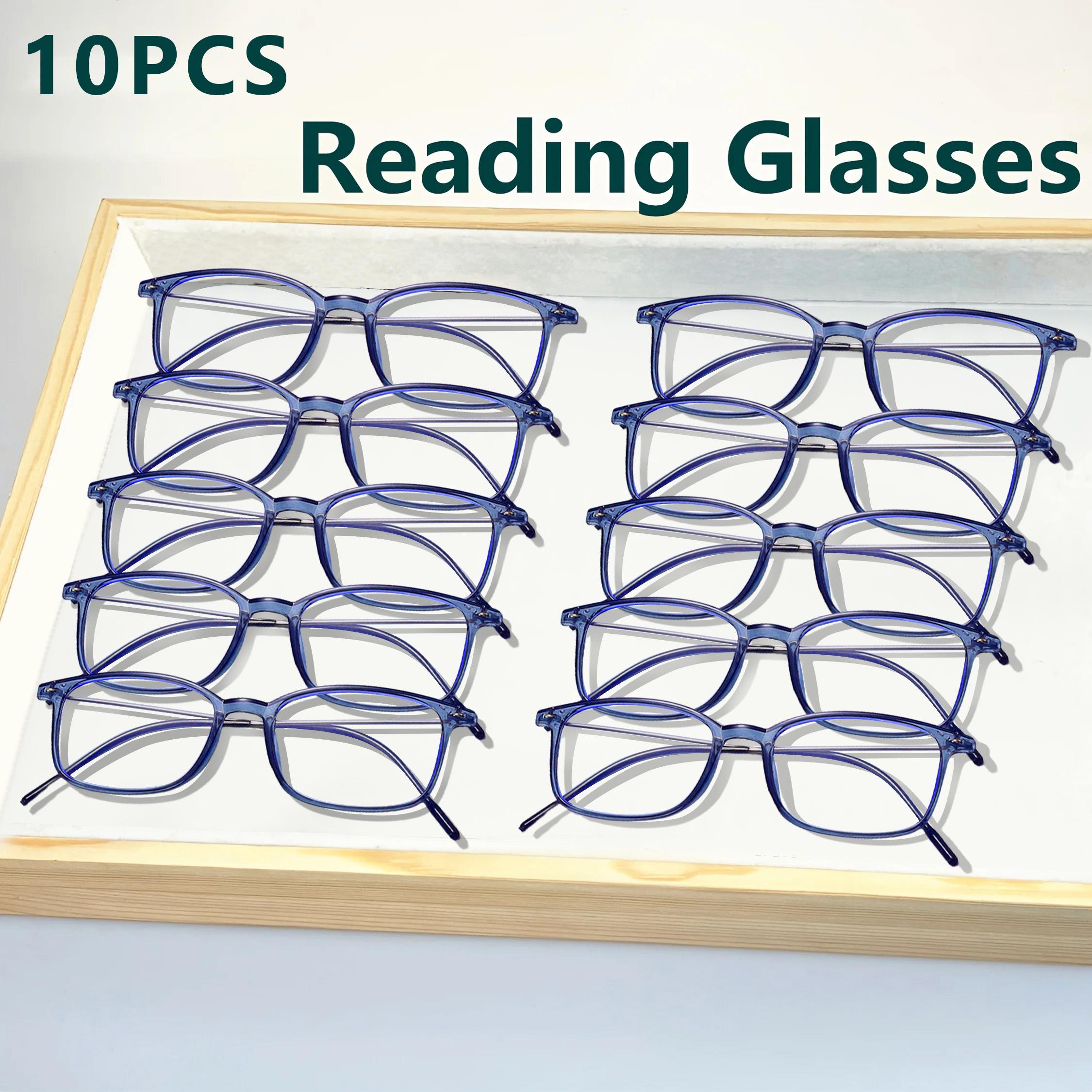 

10Pcs-Set Square Reading Glasses For Women Men Black / Blue / Grey / Purple Anti-Blue Light Polycarbonate Lens +4.0