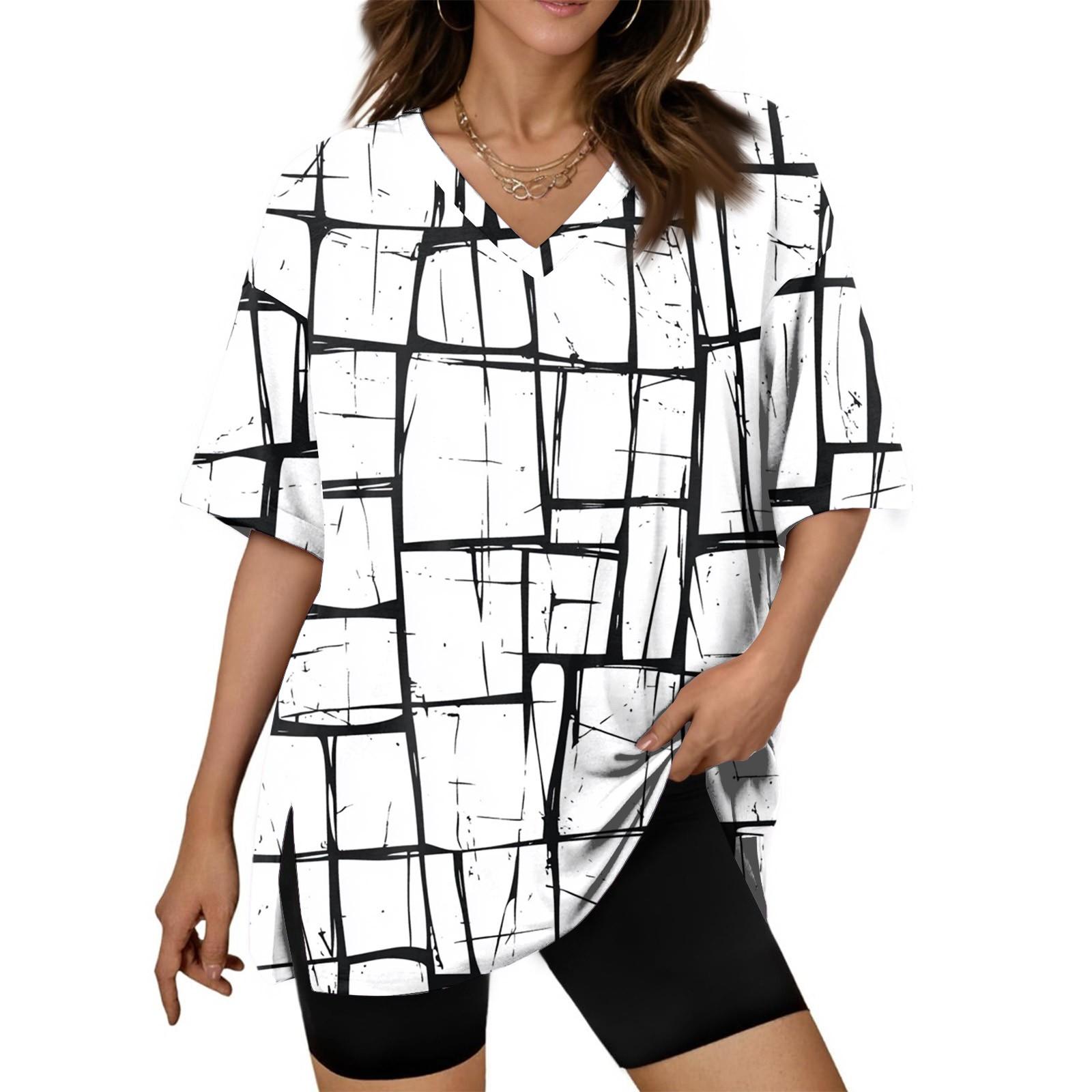 

Women s Fashion Printed V-Neck Short Sleeve Fitness T-Shirt Plus Size Tops XL білий