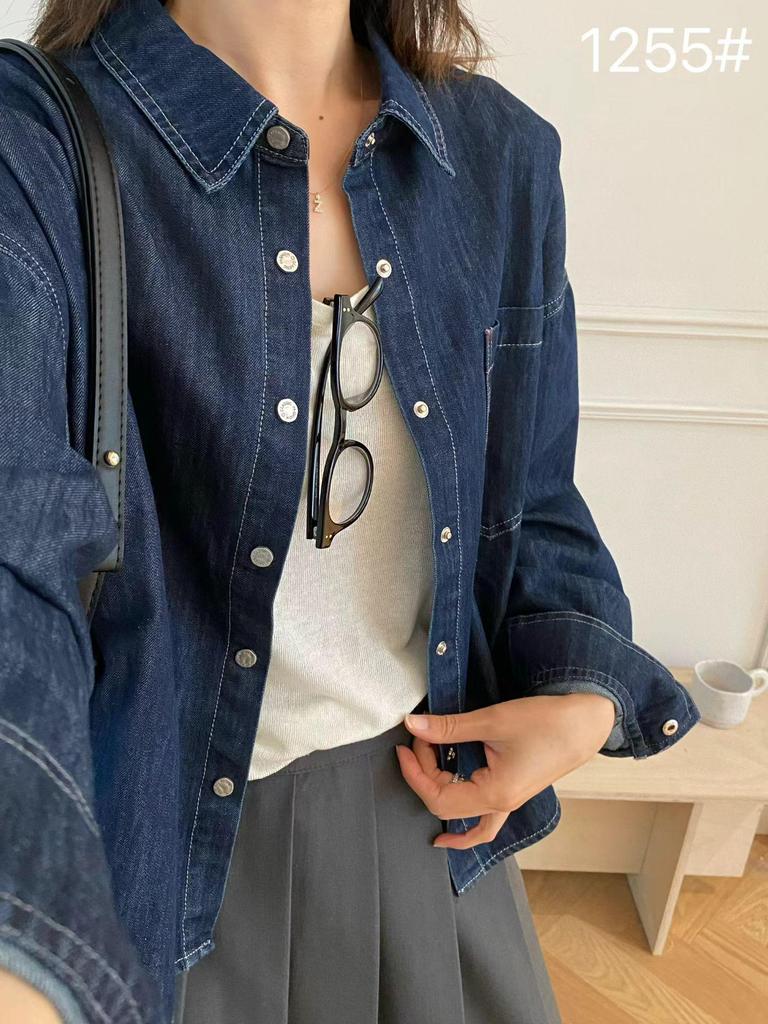 Spring Arrival Retro Layered Lapel Denim Shirt - Loose, Slimming Long Sleeve Outerwear