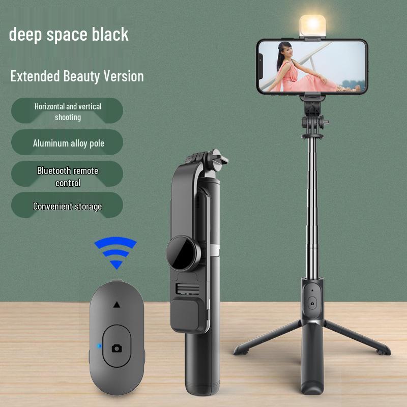 Bluetooth Extendable Selfie Stick Tripod with Anti-Shake and Fill Light for Live Streaming - Model Q02
