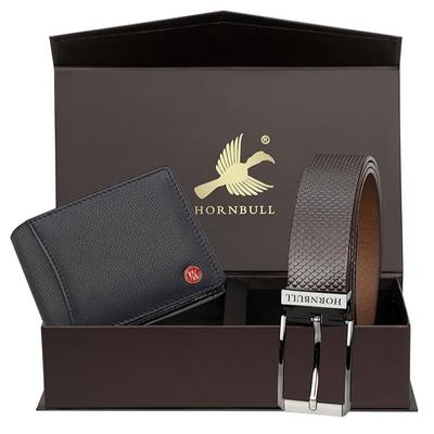 Geschenkset für Herren | Kombination aus schwarzer Geldbörse und Gürtel für Herren