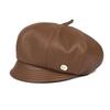 Womens Genuine Leather Beret Hat With Short Brim Foldable Adjustable Cap Winter Light Luxury Style