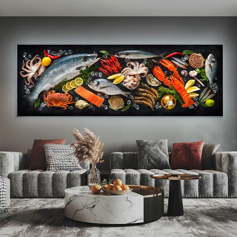 Fresh Fish and Seafood Wall Picture Canvas Painting Wall Art Sea Fish Lobster Squid Posters and Prints for Living Room Decor