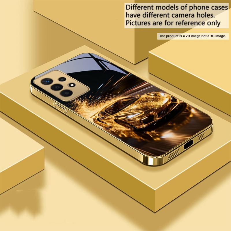 Flying golden supercar For Samsung A 01 52S A04 A05S A10 A12 13 22 23 24 36 42 M02 Note 10 20Ultra 8 9 Golden glass phone case